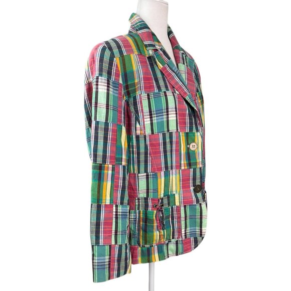 Doncaster Sport Women's 12W Blazer Jacket Madras Plaid Patchwork Cotton Vintage - Picture 7 of 10
